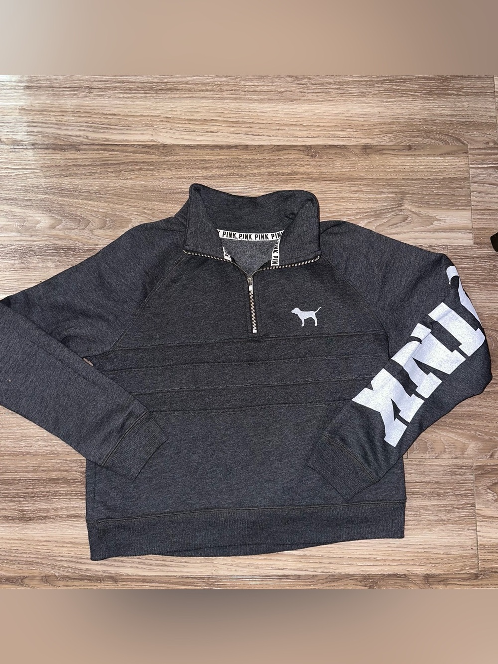PINK Victoria's Secret Charcoal Half-Zip Pullover with Sleeve Logo